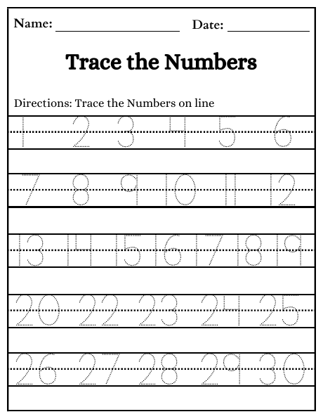 Numbers sample from Pre-Kindergarten Curriculum (Age 3-4 Yrs)