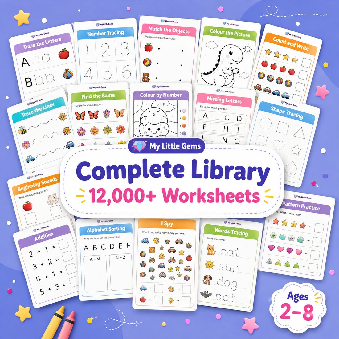 Complete Library — 12,000+ printable worksheets for kids ages 2–8
