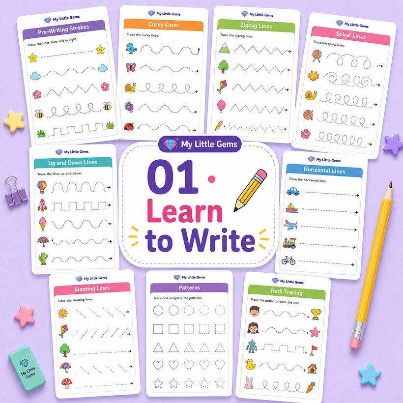 01 Learn to Write (Pre-Writing &amp; Tracing) – printable worksheets PDF