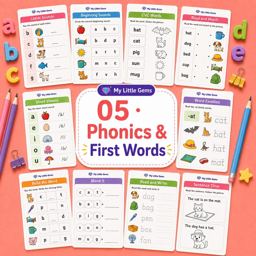 05 Phonics &amp; First Words – printable worksheets PDF