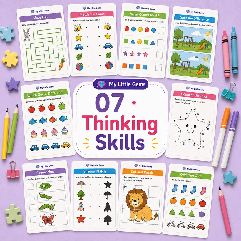 07 Thinking Skills (Matching, Mazes, Puzzles) – printable worksheets PDF