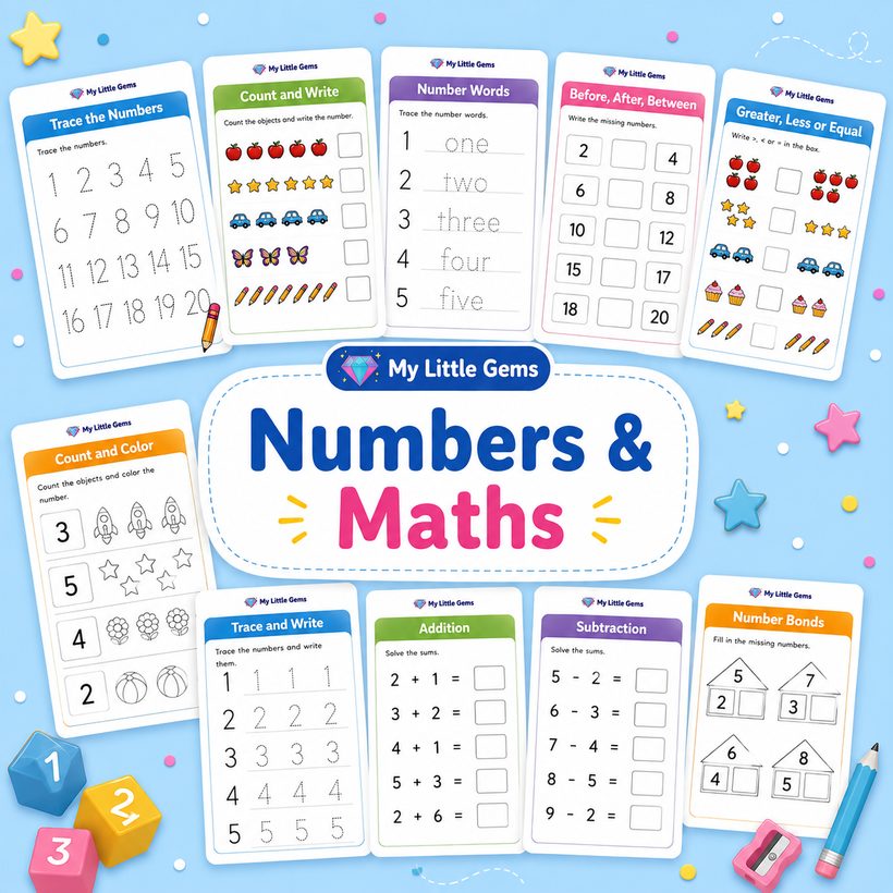 Numbers &amp; Maths Pack – printable worksheets PDF