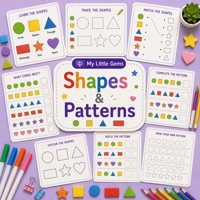 Shapes &amp; Patterns – printable worksheets PDF