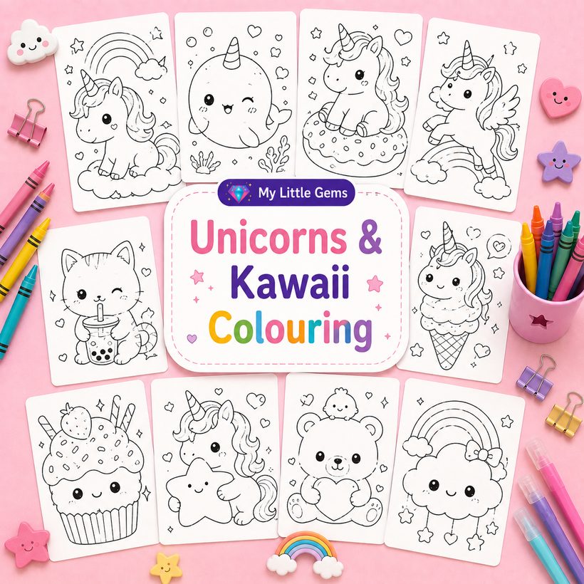 Unicorns &amp; Kawaii Colouring – printable worksheets PDF