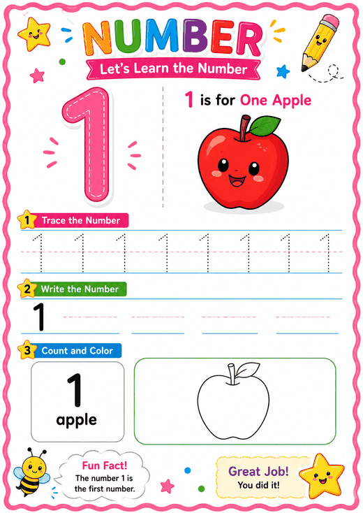 Numbers 1–10 worksheets from Early Learners Activity Pack