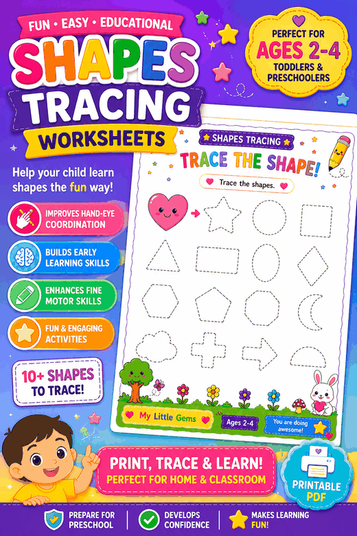 Shape Tracing worksheets from Early Learners Activity Pack