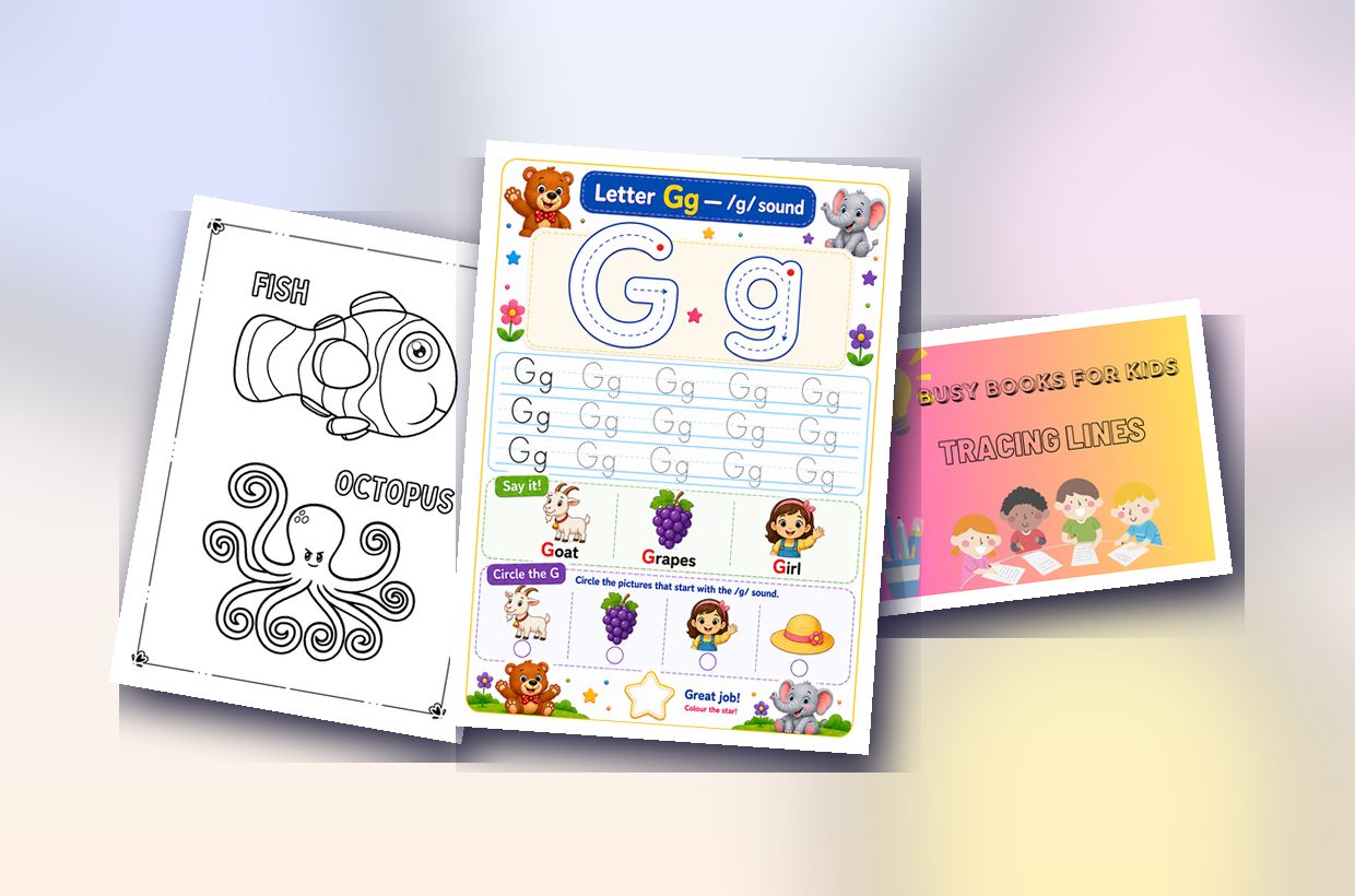 My Little Gems printable worksheets — phonics, tracing and colouring for kids ages 2–8